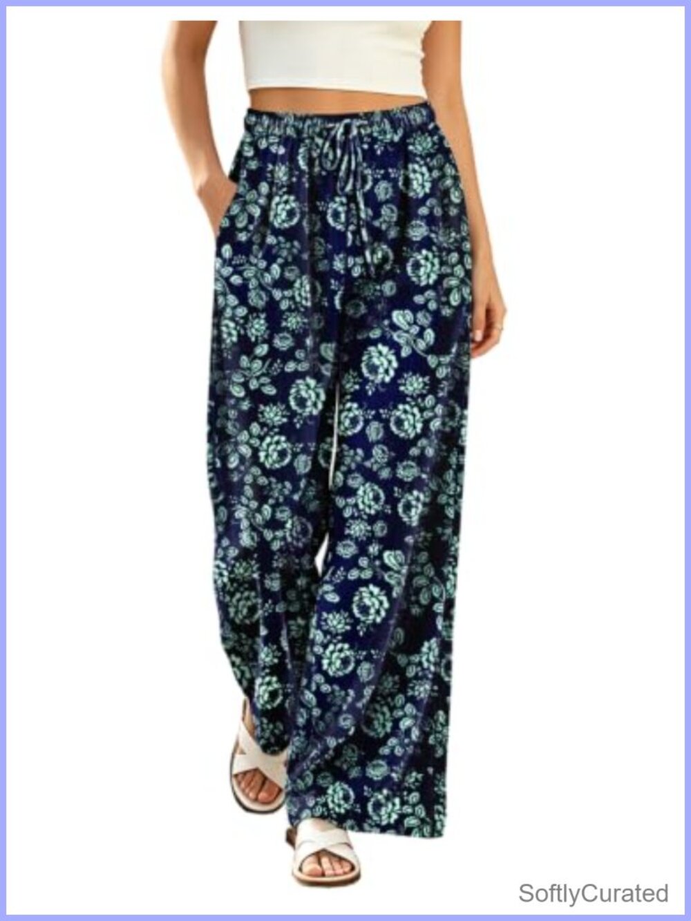 YESNO 100% Cotton Wide Leg Palazzo Pants Casual Loose Fit